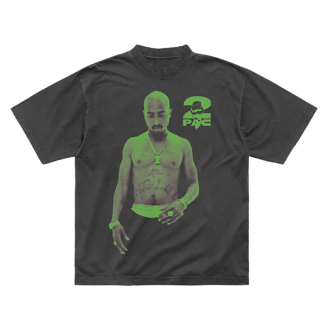 Tupac Shakur - Neon Thug Life Charcoal T-Shirt