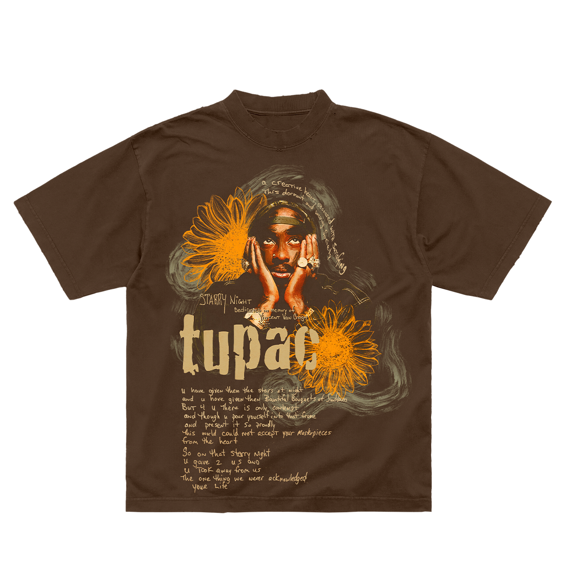 2Pac - Sunflowers Brown T-Shirt